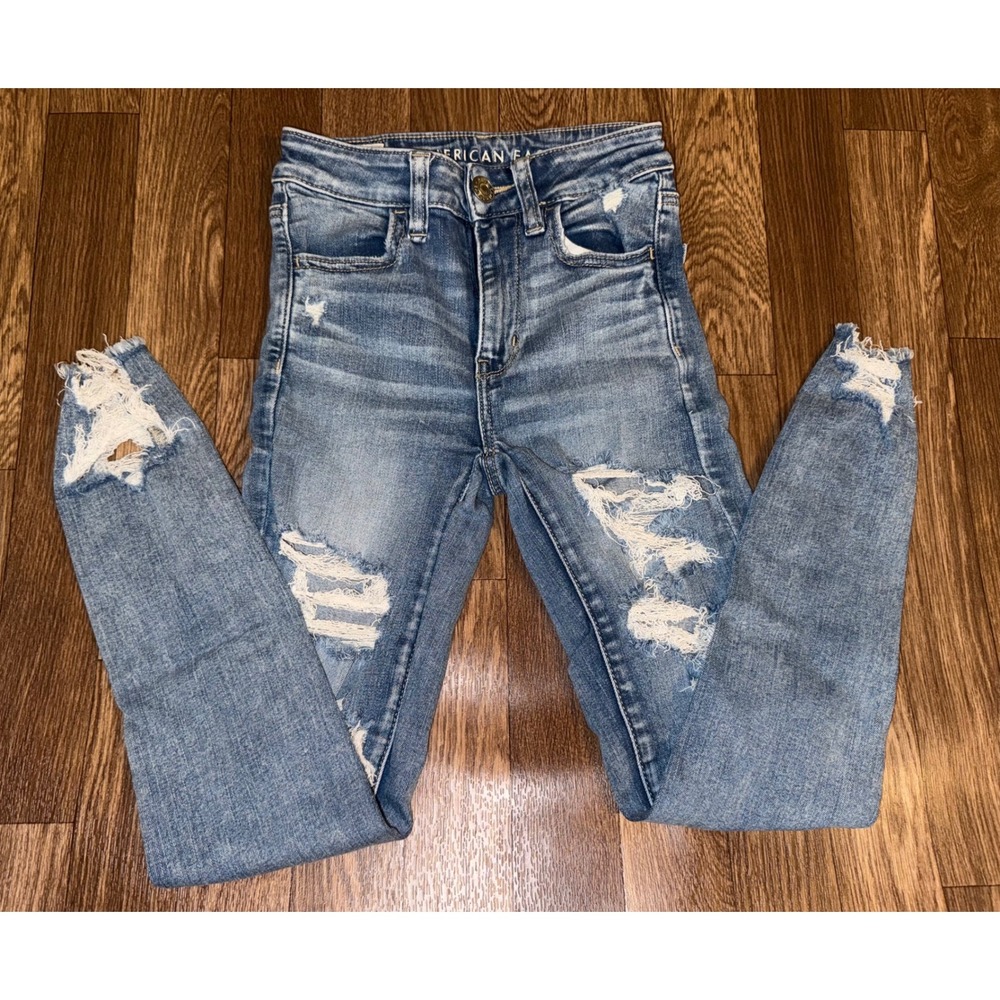 American Eagle‎ Ne(x)t Level Stretch Distressed Skinny Jeans Blue 00 Short 05/19